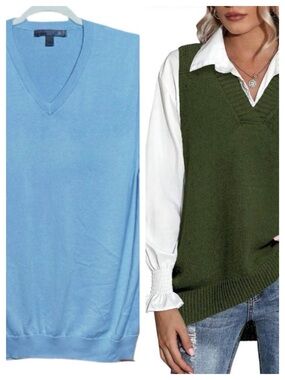 OLD NAVY Light Blue Cotton Sleeveless V-Neck Boyfriend Sweater Vest L